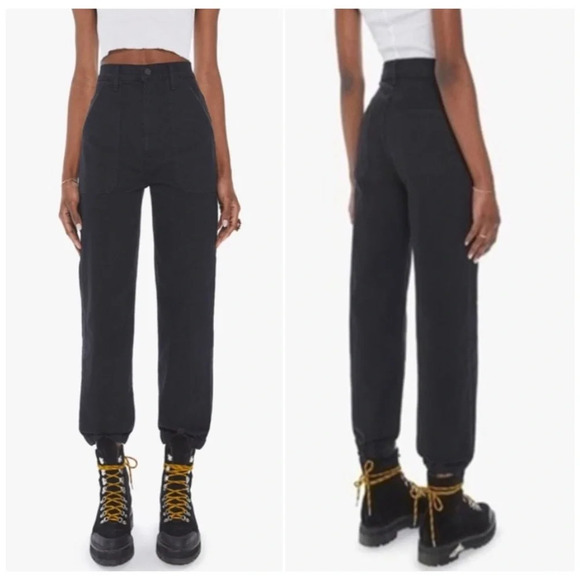 MOTHER The Wrapper Patch Springy Ankle Jeans in Not Guilty Black - Picture 1 of 16